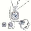 Conjunto de Joyería Clásico de Plata de Ley con Circonita Cúbica - Collar, Pendientes y Anillo
