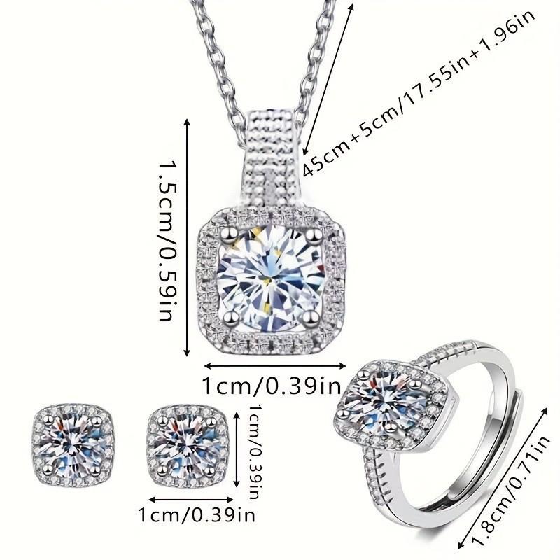 Conjunto de Joyería Clásico de Plata de Ley con Circonita Cúbica - Collar, Pendientes y Anillo