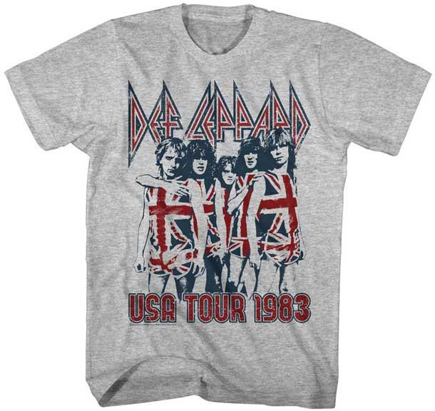 Def Leppard Union Jack Group Photo USA Tour 1983 Men T Shirt Rock Band Merch XL