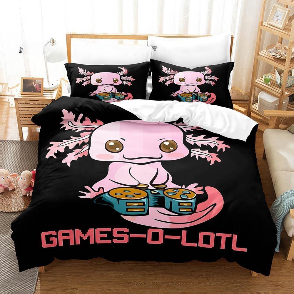 Fashion Cartoons Game Gamesolotl Axolochi Bedding Set Single Twin Full Queen King Size Bed Set Adult Kid Bedroom Home Textiles