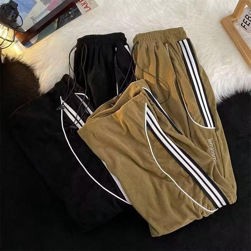 Pants Men's Trendy Brand New Loose Spring and Autumn Sports Corduroy Drape Pants Straight Casual Pants