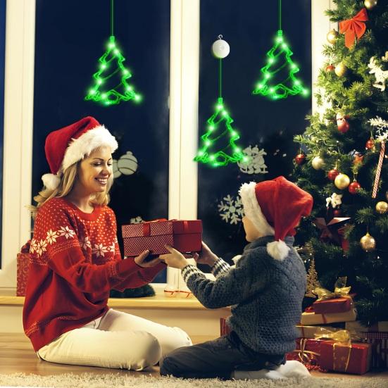 3Pcs LED Christmas Window Lights Silhouette Tree Decoration with Suction Cups Battery Powered Decorative Lights for Glass Wall
