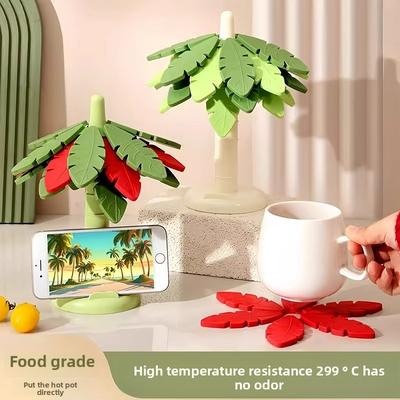 Creative Desktop Thermal Insulation Mat, Dining Table Ornament, Advanced Sense, A Tree, Household Foldable Silicone Anti-scalding and Non-slip Pot Mat