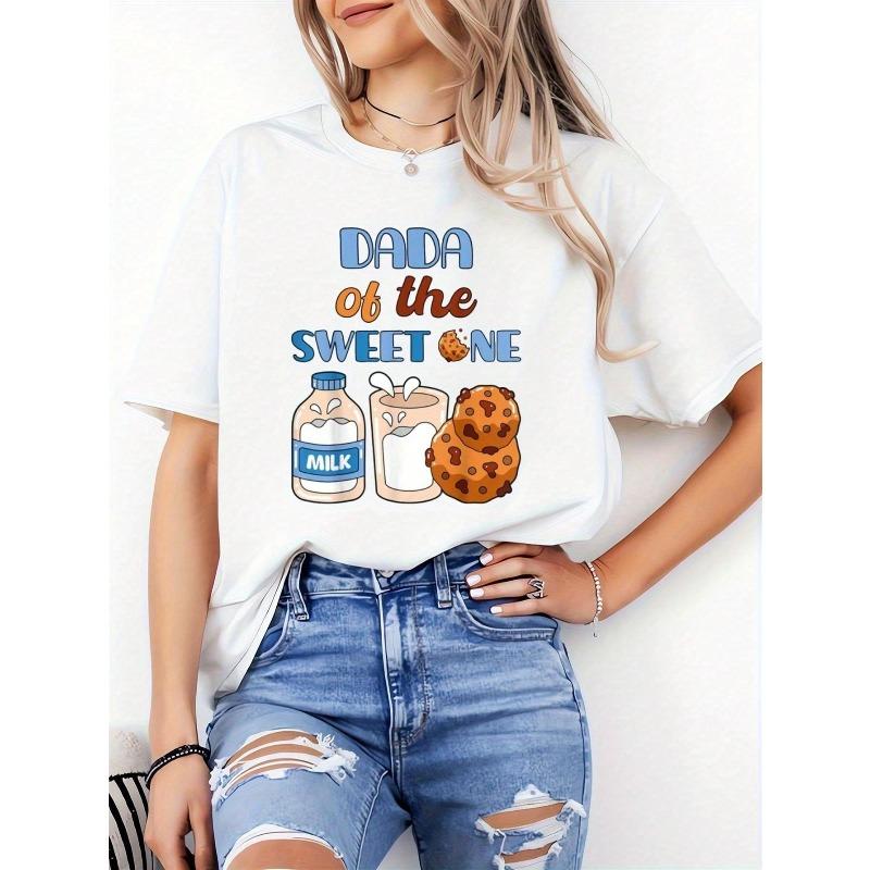 Spring and Summer Casual Short Sleeved Tshirt with Christmas Print Fashionable Womens Casual and Loose Womens Round Neck Top