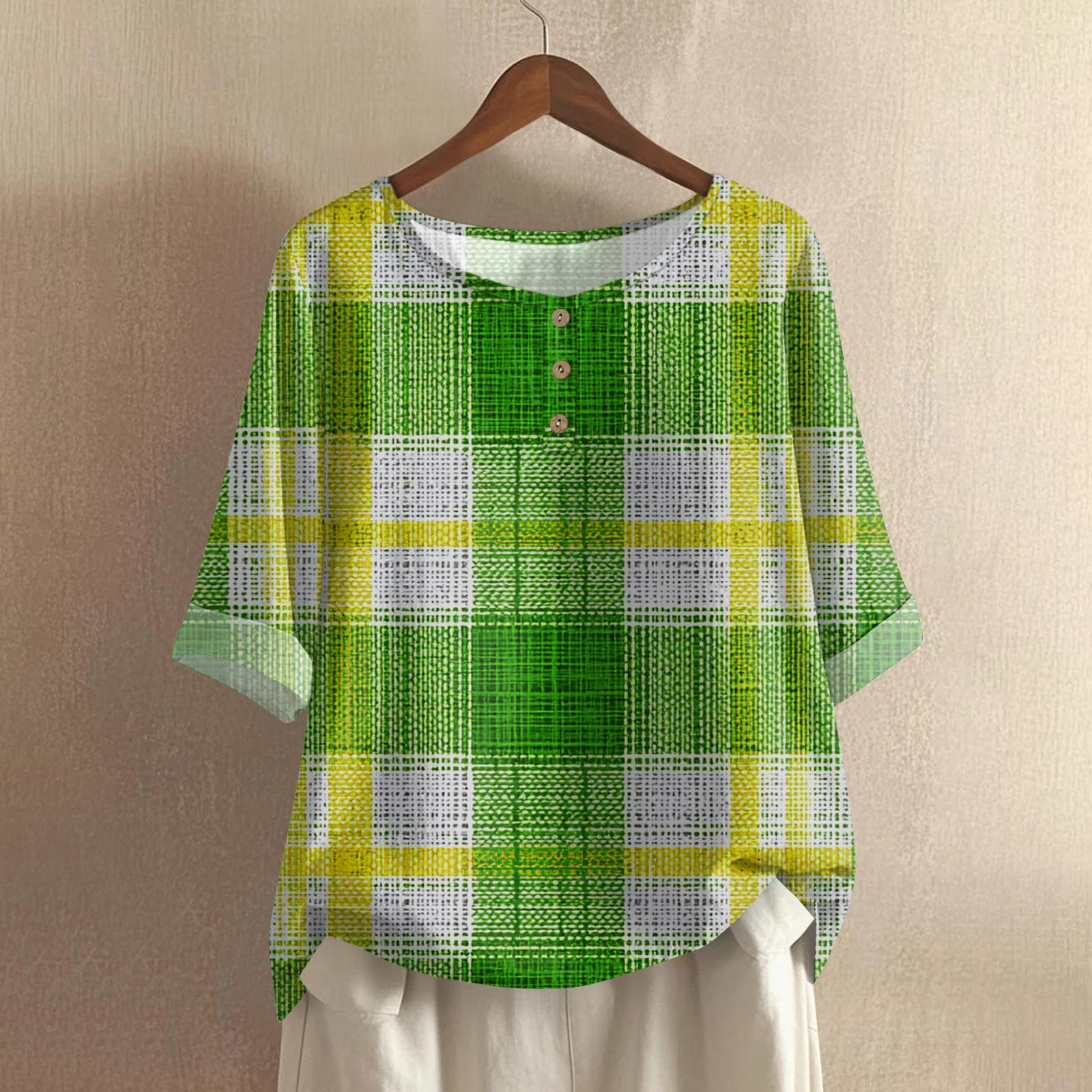 

Women s Casual And Comfortable Mid-Length Round-Neck Fashion Print Cotton-Linen Top M