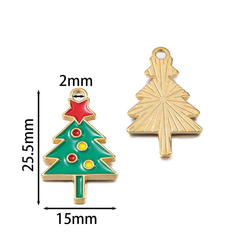 1pcs Stainless Steel Christmas Charms Gold Color Santa Claus Christmas Tree Enamel Pendants For DIY Earrings Necklaces Making