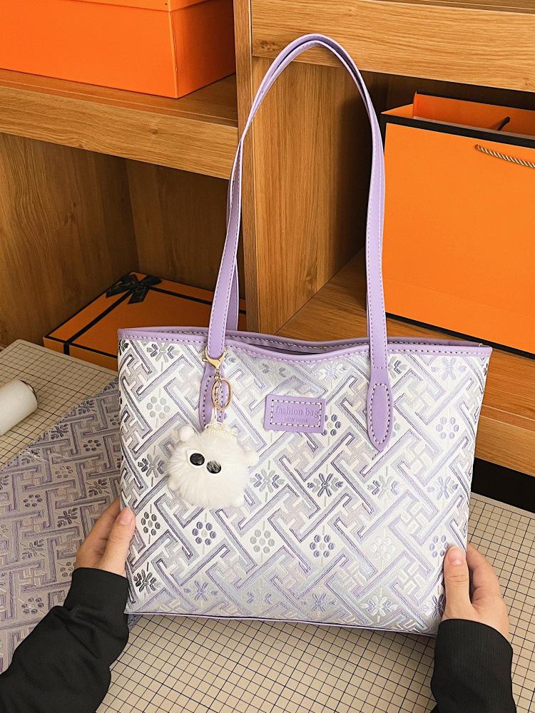 Zhuang Brocade Women's Large Capacity Ethnic Style Shoulder Tote - DIY Handmade Material Kit