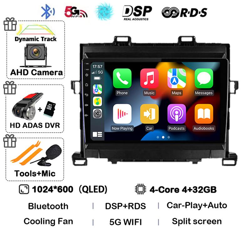 Android 14 Carplay Auto  For Toyota Alphard H20 2008-2012 2013 2014 Car Radio GPS Stereo Multimedia Player Head Unit WIFI+4G DSP