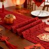 Traditional Chinese New Year Table Runner Long Strip Decorative Hollowed-out Tassels Runner Vintage Elegant Table Flag