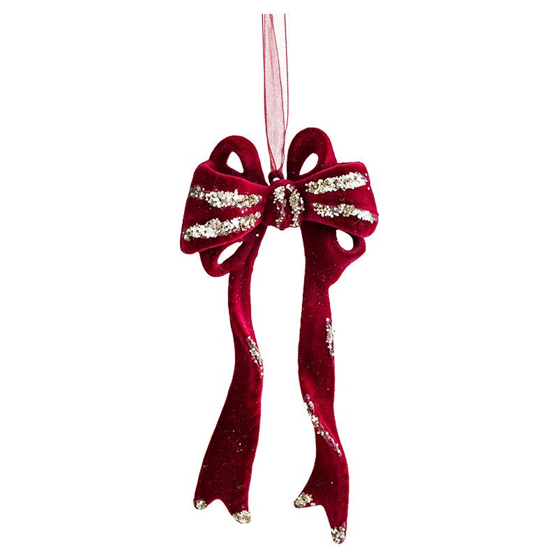 Red Flocked Reindeer Bow Pendant with Dragonfly Wreath for Christmas Tree