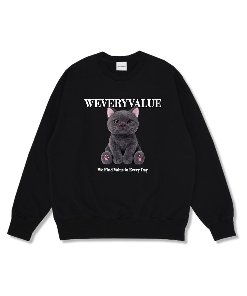 Wibelibellyu Dark Cat Oversized Double-Sided Sweatshirt Black