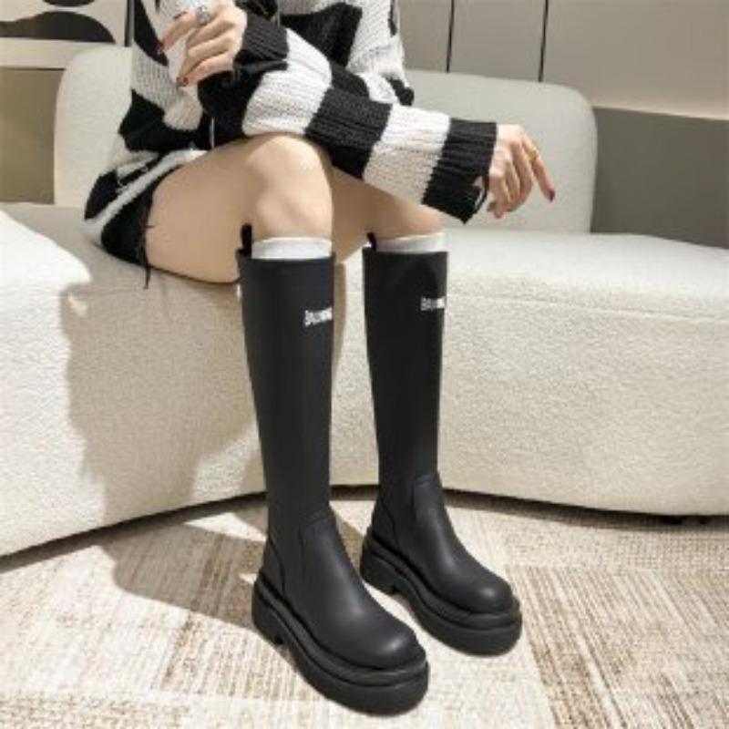 Boots Women's Thick Legs Large Tube Around Autumn and Winter New Matte Letter Large Size High Tube Thick-soled Knight Boots