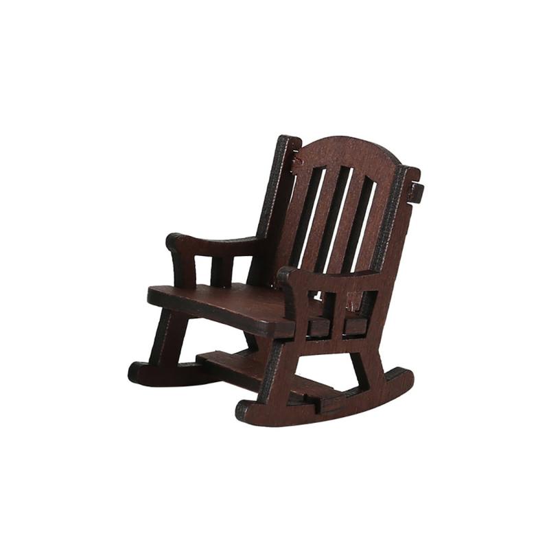Wooden Mini Rocking Chair Desktop Decor Dollhouse Accessories Diy Ornament Miniature Landscape Chair Model Home Office Display