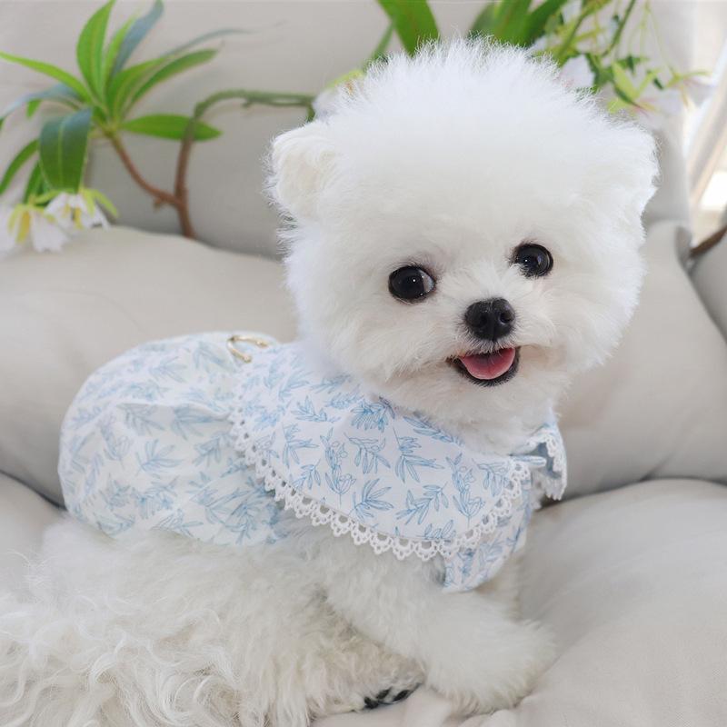 Ropa para Perros Verano Estilo Delgado Con Hebilla de Tracción Falda de Hada Floral Francesa Mascota Bichón Teddy Gato