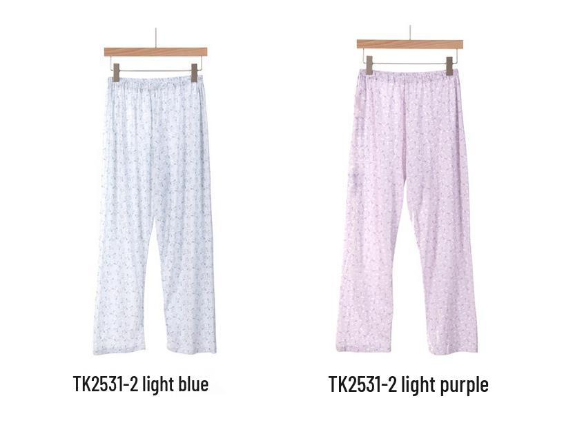 Women's Pure Cotton Knit Pajama Pants - Spring/Summer, Loose Fit, Plus Size, Elastic Waist, Mosquito-Proof