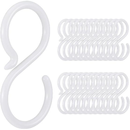 24pcs Quiet Plastic S Hooks for Hanging, Multi-Purpose Abs Hooks for Closet, Shower Rod, Plant, Pot and Pan, Coffee Mug, Easy Twist & Rust-Free Holds