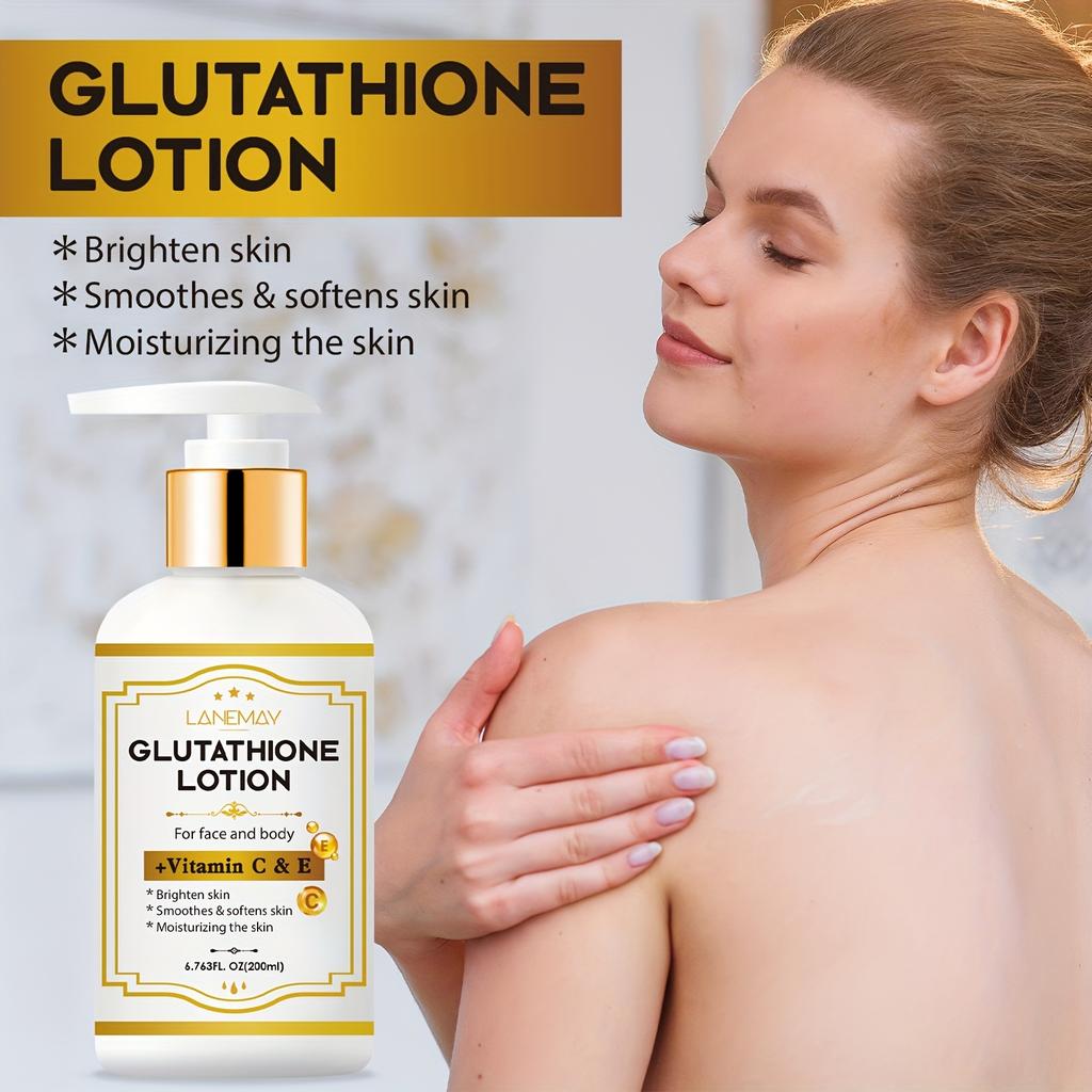 LANEMAY Lotion s glutathionem s vitamíny C a E - Rozjasňující a hydratační péče o obličej a tělo, Vhodná pro suchou, hrubou a popraskanou pokožku