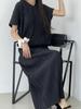 MER MER (2 Colors) Pleated V-Line Set (Blouse/Skirt) Black/Ivory