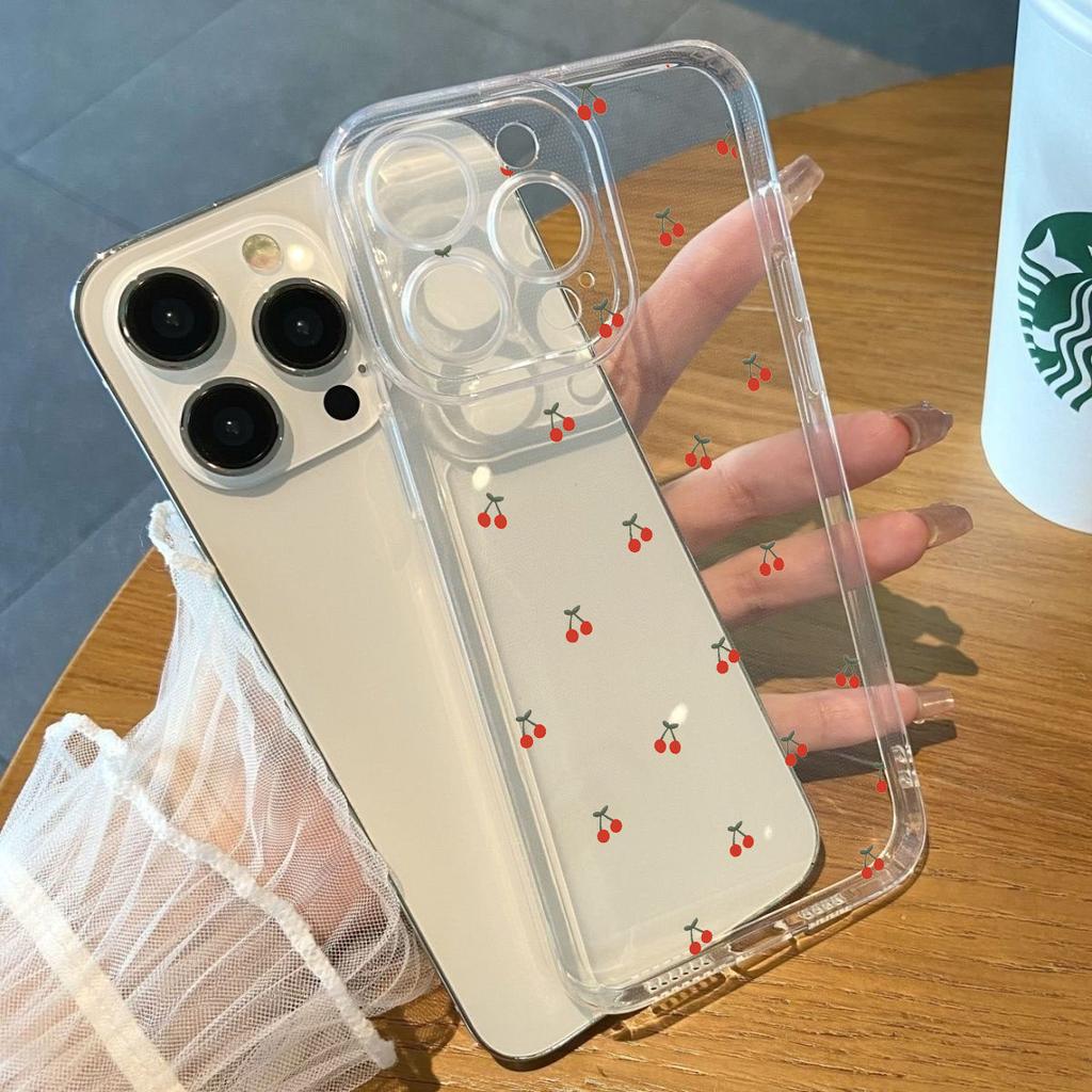 INS Red Cherry Floral Clear Case for Xiaomi Redmi Note 14 13 12 Pro Plus 5G 11 10 Pro 12S 11S 10S 4G Redmi 14C 13C 12 13 Cover
