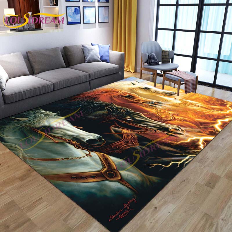 3D Running Horses Carpet Animal Rug for Home Living Room Sofa Colorful Horse Floor Mats Child Bedroom Decor Kids Play Carpets