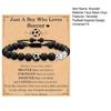 Football Bracelet for Men Black Matte Beads Bracelet A-Z Letter Adjustable Bracelet with Card Gift for Football