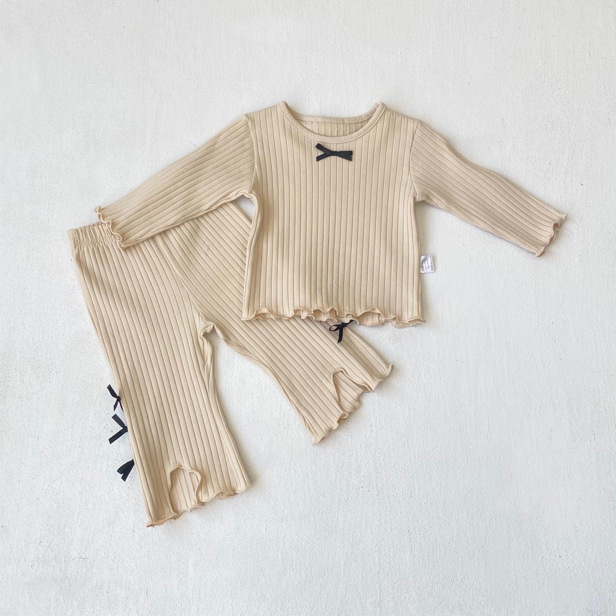 

Spring Girls Striped Bowknot Pajama Set - 2-Piece Baby Home Wear 100cm