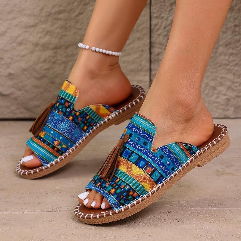 Women's Slippers Summer Outdoor Casual Low Heel Fringe Sandals for Daily Mixed Colors Comfortable Beach Slippers Plus Size 43