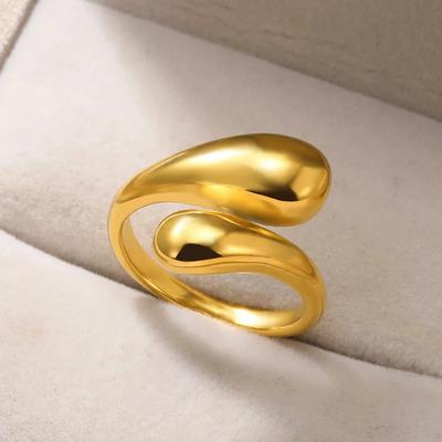Chunky Stainless Steel Hug Hands Rings For Women Men Gold Color Geometric Vintage Wedding Ring Jewelry Party Gift  Bague