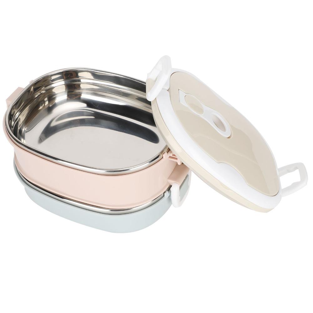 Round Shape Stainless Steel Lunch Box Stackable Design Thermal Food Container  For Office