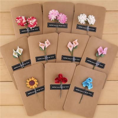 10pcs/bag Creative Dried Flower Handmade Retro Cowhide Blessing Thank You Card
