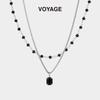 Double Layer Black Diamond Pendant Clavicle Necklace - Sweet & Spicy Style, High-End Light Luxury for Women