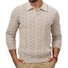 Men Knitted Tops Lapel Long Sleeve Solid Color Sweater Twist Pattern Winter Thick Warm Pullover Tops