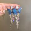 Blue Butterfly Drop Earring For Women Imitation Pearl Crystal Long Tassel Chain Rhinestone Earring Party Wedding Jewelry Gifts