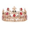Wedding Retro Round Large Crown Luxurious Baroque Red Bridal Wedding Crown Earrings Set