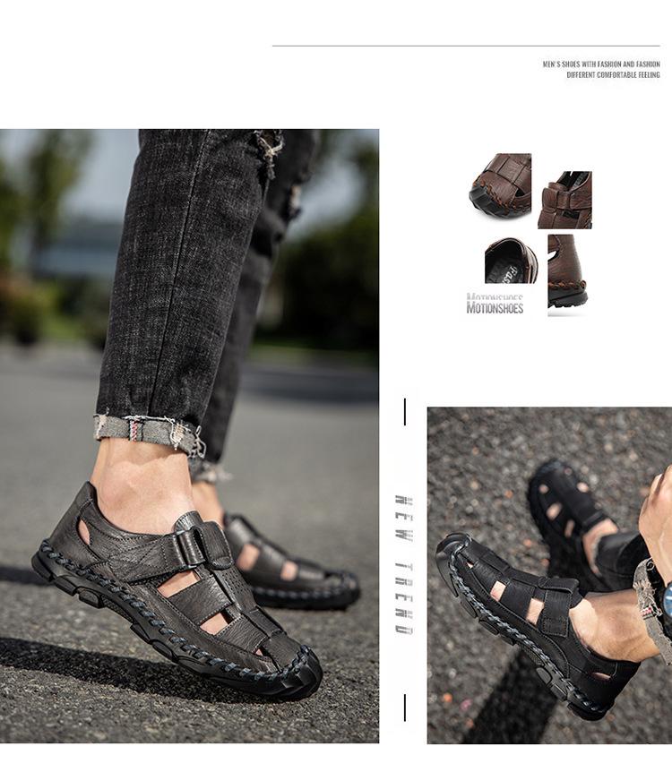 Sandales d'été fermées en cuir pour hommes: Chaussures de pêcheur d'extérieur faites à la main