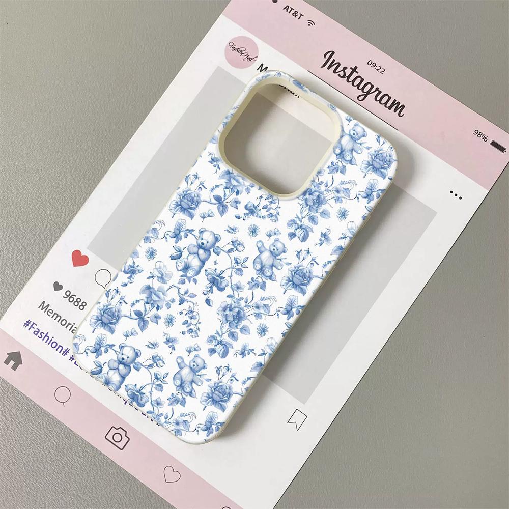 

Cute Teddy Bear Blue Floral Lichee leather pattern Phone Case For Xiaomi mi 15T X7 F7 X6 M7 X5 M6 F5 X4 Pro Ultra GT NFC 4G 5G Poco M7 Pro 5G