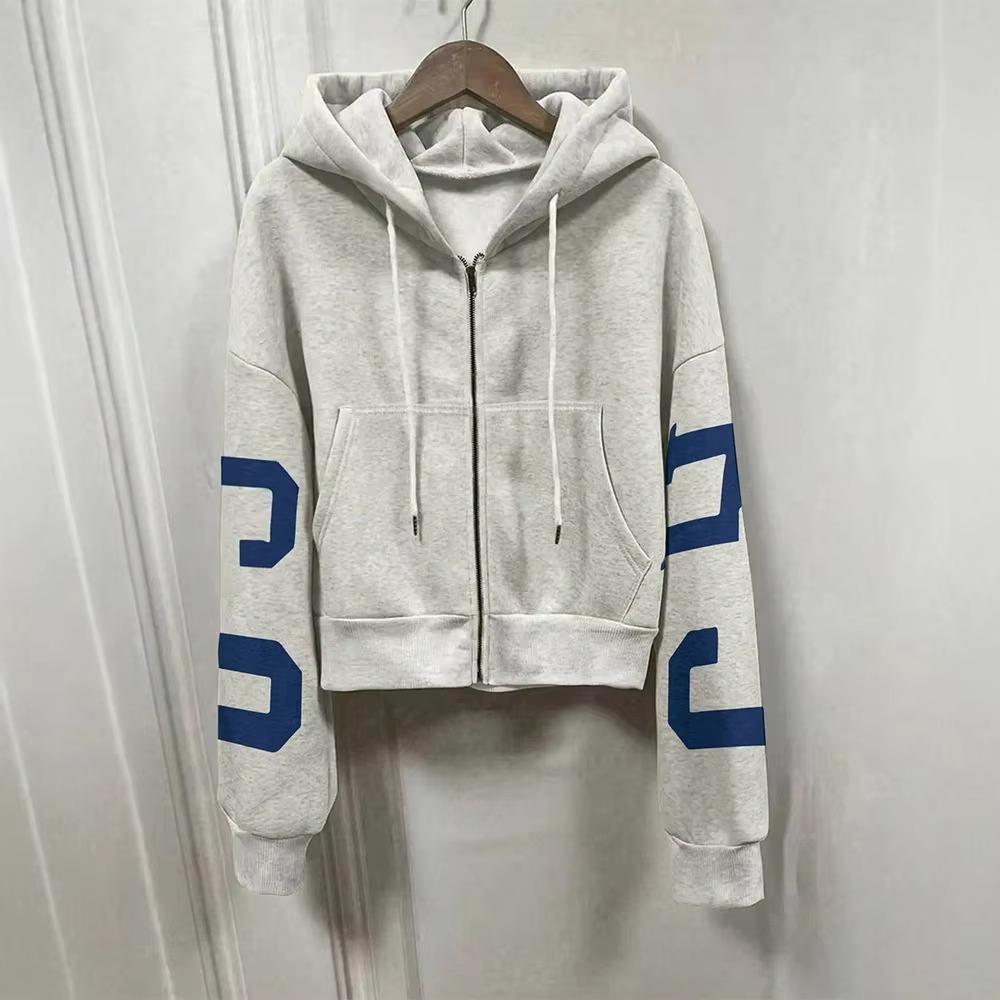 Women Y2K Crop Zip Up Hoodie Letter Print Oversized Long Sleeve Hooded Sweatshirt Casual Streetwear Short Jacket Outerwear