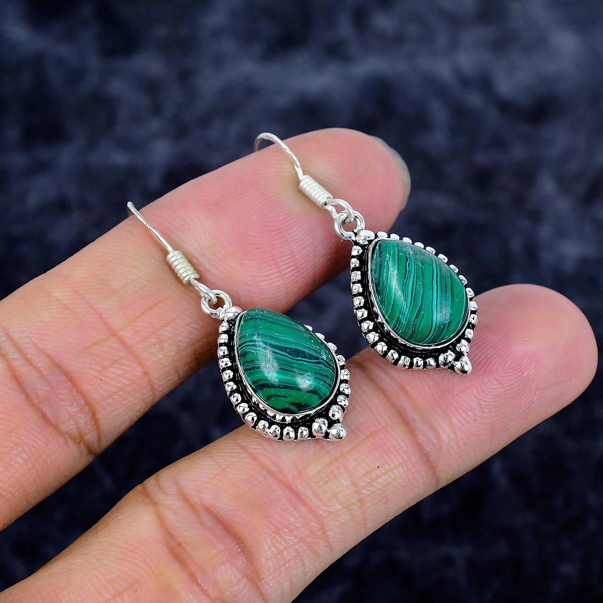 

Malachite Gemstone Handmade 925 Sterling Silver Jewelry Earring 1.58 M-3364