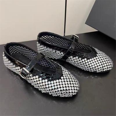 Full Crystal Women Ballet Flats Hollow Out Dance Shoes Ladies Mesh Mary Janes Runway Vacation Walking Loafers Espadrilles 2024