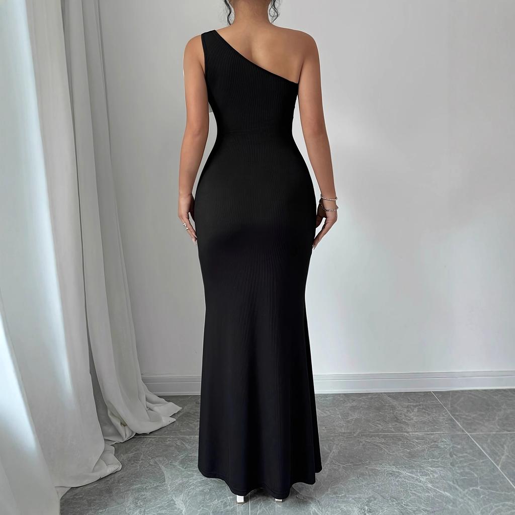 New fashion tube top long dress slim dress European and American slanted shoulders