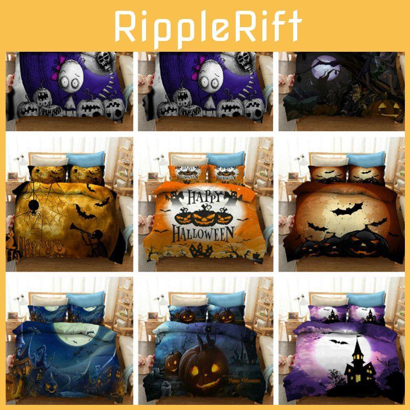 Enchanting Halloween 3d Cartoon Bedding Set With Witch And Pumpkin Designs For Cozy Sleep