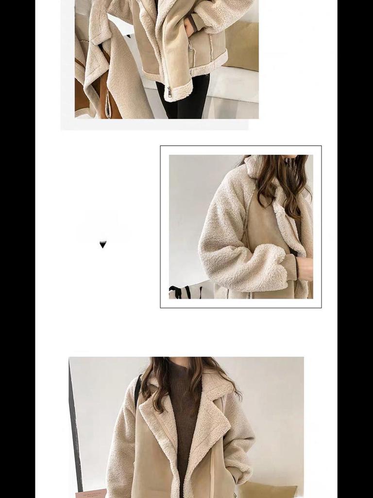 2024 Stylish Thick Lambskin Fur Coat - Versatile, Loose-Fit Deerskin Motorcycle Jacket