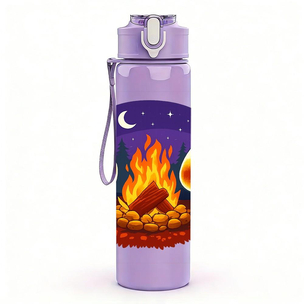 1PC Campfire Ghost Cartoon 750ml Color Plastic Sports Water Bottle Leakproof Flip Straw Lid Suitable for Sports Office Home Use