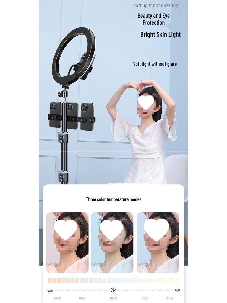 Dual Mobile Phone Stand with Multi-Angle Adjustment, Fill Light, and Tripod for Outdoor Live Streaming and Photography