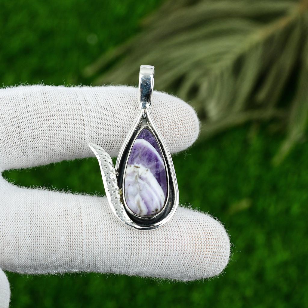 Wedding Gift For Her 925 Silver Natural Chevron Amethyst Gemstone Pendant