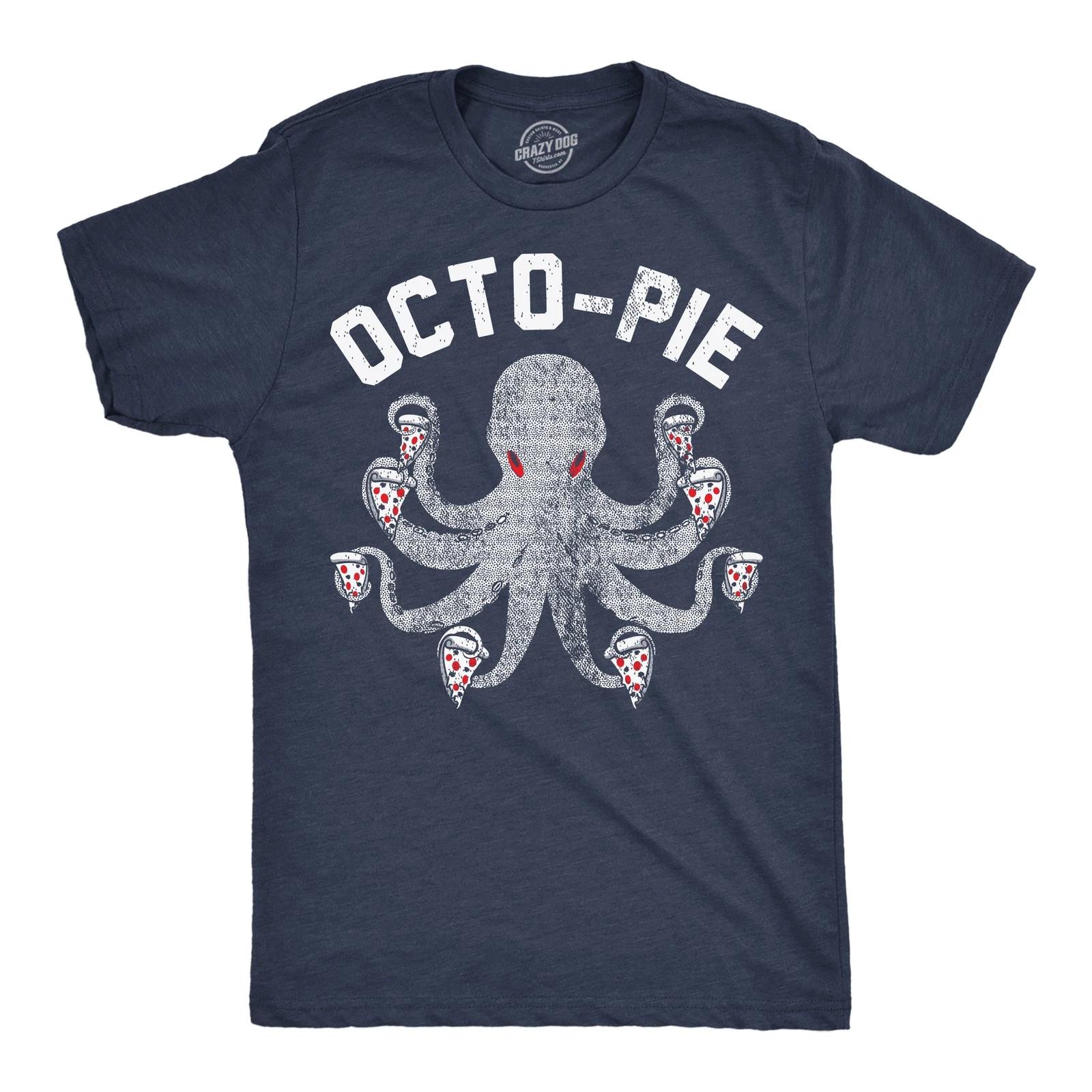 Mens Octo Pie T Shirt Funny Pizza Lovers Octopus Joke Tee for Guys L