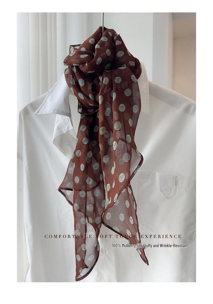 Smart Polka Dot Silk Scarf: Luxury Georgette Mulberry Shawl for Women - Spring/Summer Multifunctional Accessory