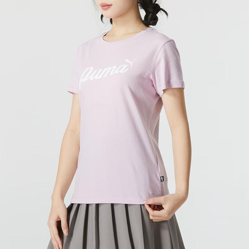 Puma Letter Print Casual Loose Breathable Short Sleeve T-Shirt Women Tops Light-Pink 682127-60