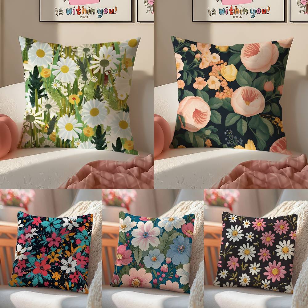Elegant Single Printed Flowers Pillow Case Anti-dustmite Pillowcase Invisible Zipper Silky Short Plush Sofa Cushion Cover