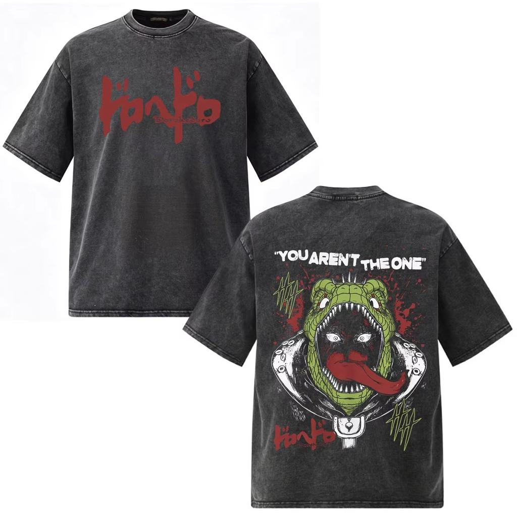 Camiseta Gráfica Lavada Vintage Anime Dorohedoro Kaiman Shin Ropa para Hombre y Mujer Moda Hip Hop Streetwear Top Y2K Gótico Algodón Camisetas Oversize